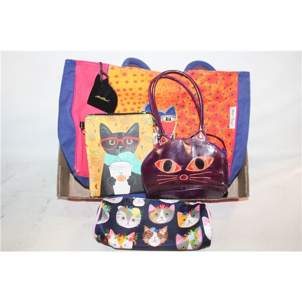 LEATHER BURGUNDY CAT PURSE, LAUREL BURCH CANVAS