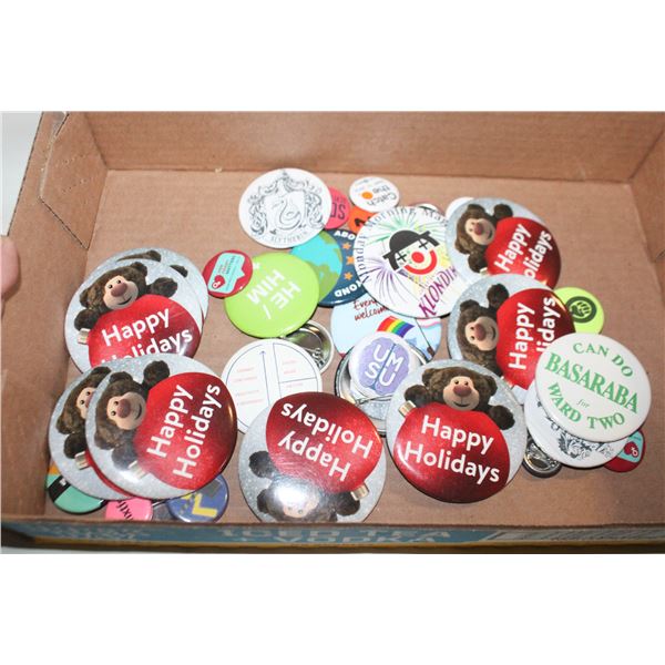 45 VINTAGE PIN-BACK BADGES LOT