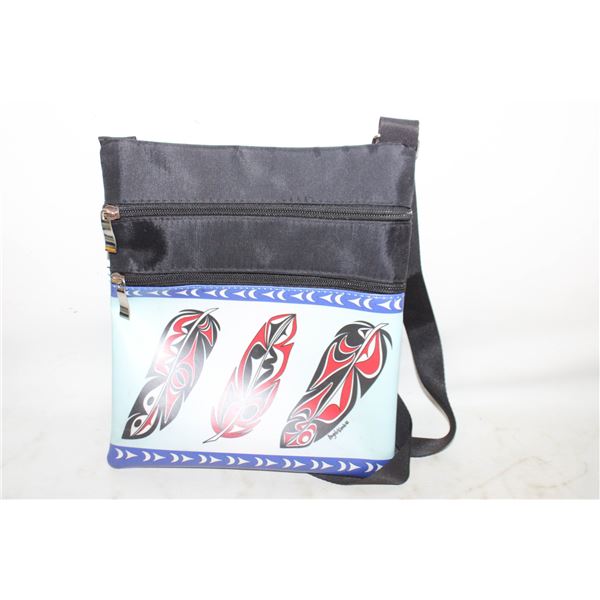 INDIGENOUS THREE FEATHERS CROSS BODY-PURSE,