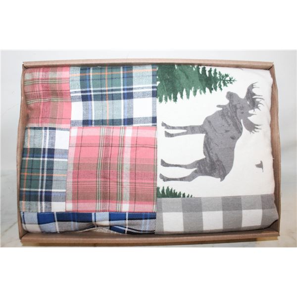 UNFINISHED HOME-MADE FLANNEL QUILT TOP, 74"X62,