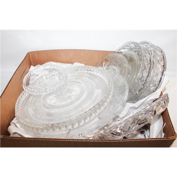 VINTAGE GLASSWARE SERVING PIECES- ASSORTED