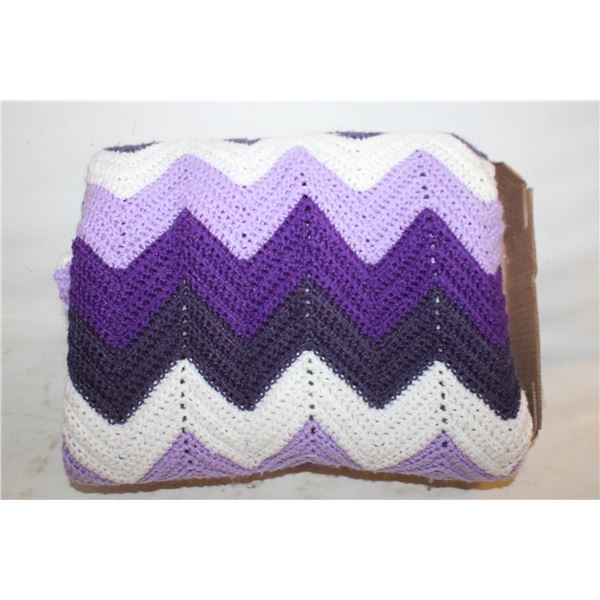 HAND-CROCHETED BLANKET, SCALLOPED EDGES,