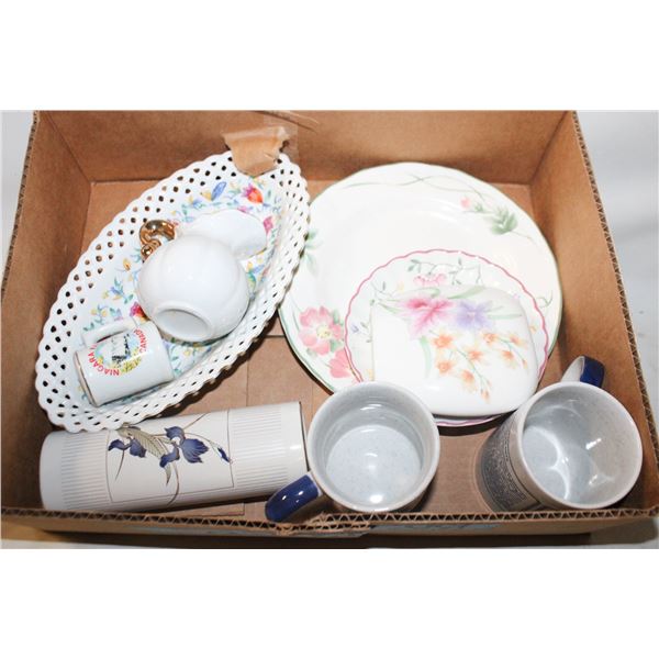 DECORATIVE STONEWARE DISHES- BOX LOT ASSORTED