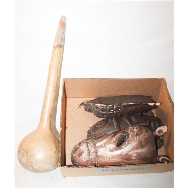 VINTAGE CARVED TRIBAL WOOD BOX LOT