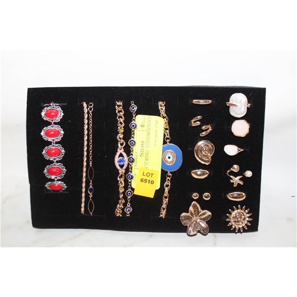 TRAY W/12 RINGS AND 6 BRACELETS SET