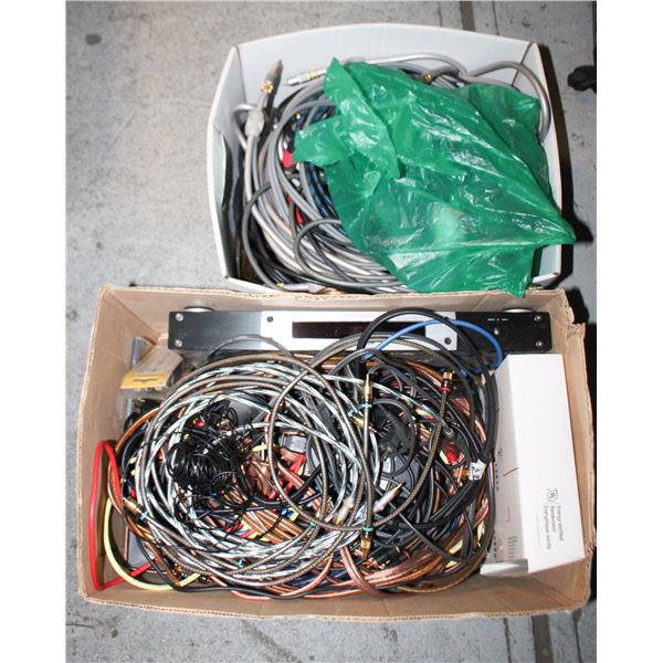 2 BOXES ASST AUDIO CABLES SPEAKER WIRE