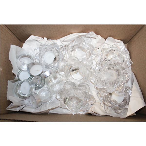 GLASS CANDLE HOLDERS- BOX LOT ASSORTED
