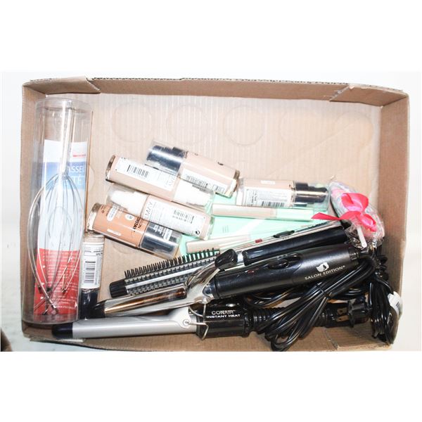 FLAT OF HAIR AND MAKEUP SUPPLIES