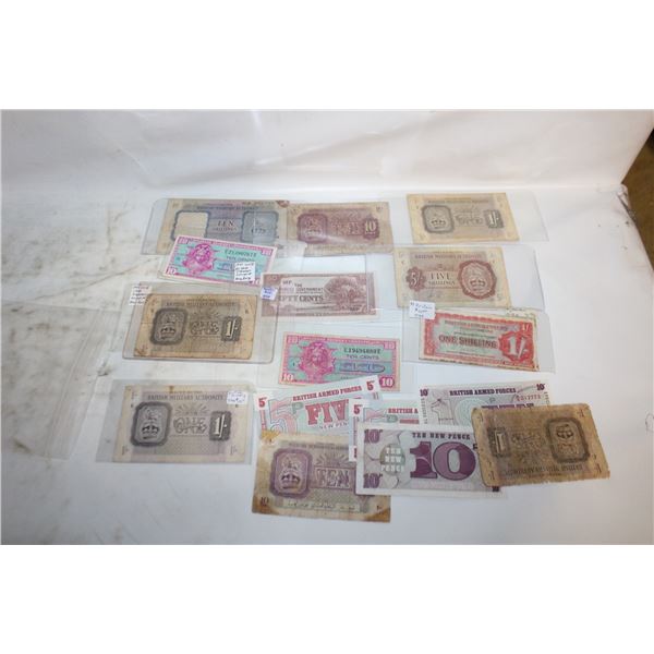 LOT OF VARIOUS WWII MILITARY CURRENCY NOTES
