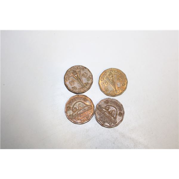 1942-43 LOT OF 4 WWII CANADA TOMBAC NICKELS
