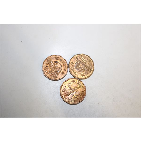 1942-43 LOT OF 3 WWII CANADA TOMBAC NICKELS