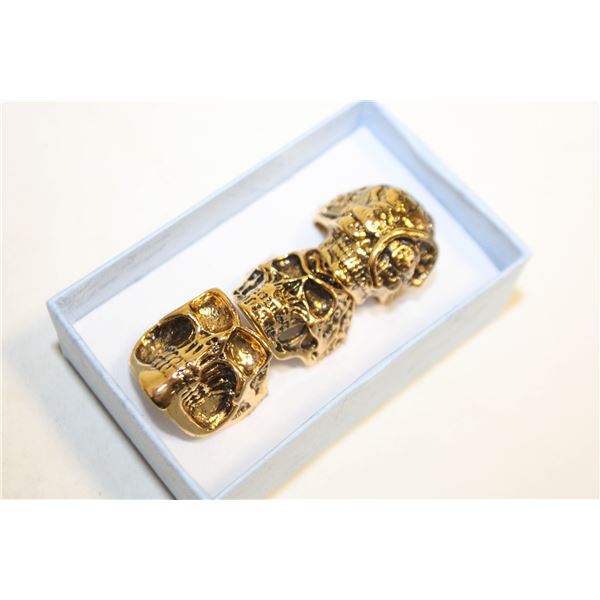 NEW SKULL BIKERS RING AND NECKLACE SET SZ 10,11,9