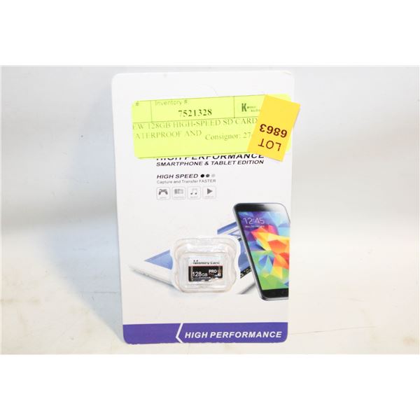 NEW 128GB HIGH-SPEED SD CARD, WATERPROOF AND