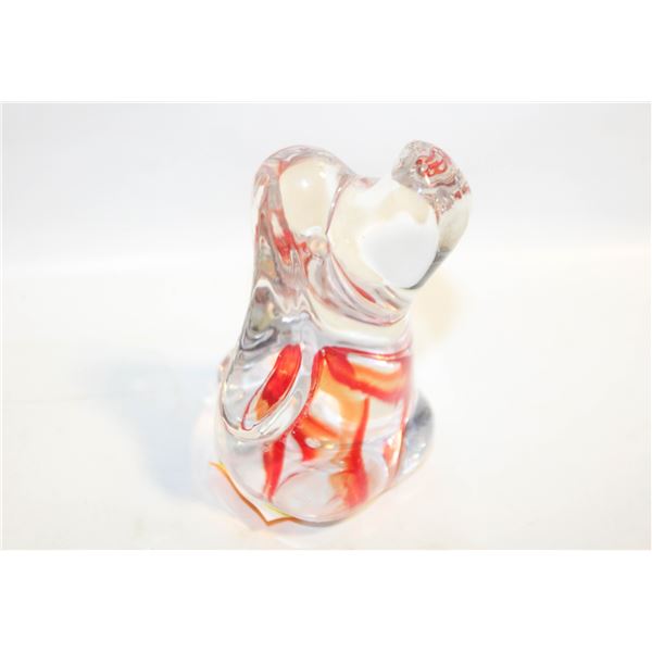 SCARLET-RED MINERAL & PUPPY PAPERWEIGHT 4”