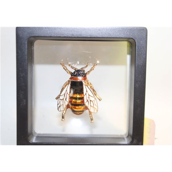 NEW BEE BROOCH 1.38”X1.02” TEAL, YELLOW TONES