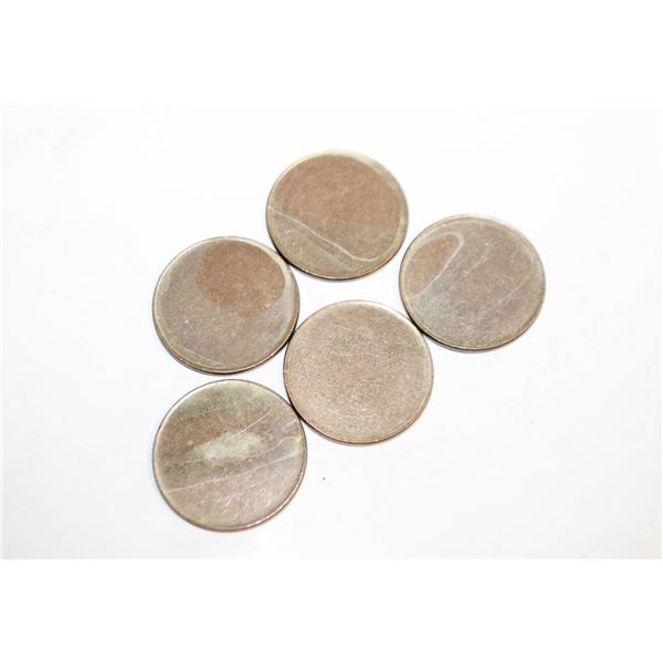 VINTAGE LOT OF 5 BLANK TOKEN PLANCHETS, BU