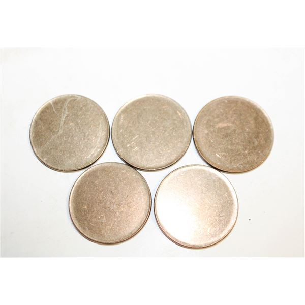 VINTAGE LOT OF 5 BLANK TOKEN PLANCHETS, BU