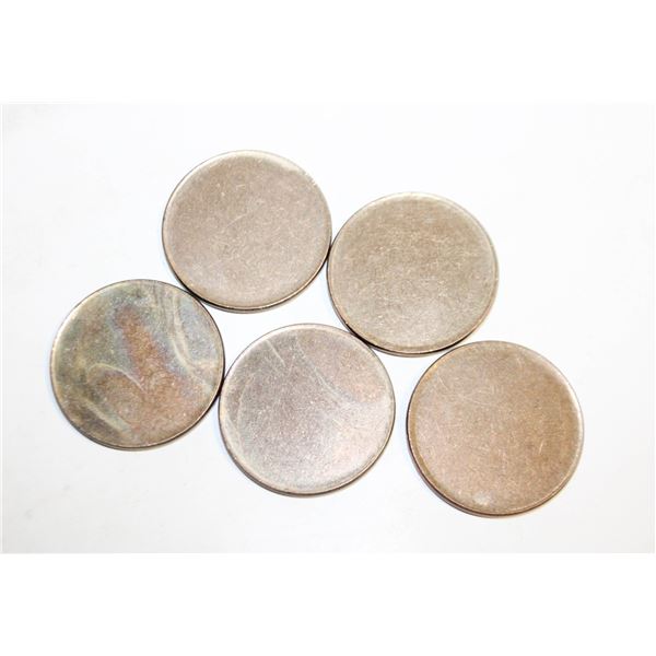 VINTAGE LOT OF 5 BLANK TOKEN PLANCHETS, BU