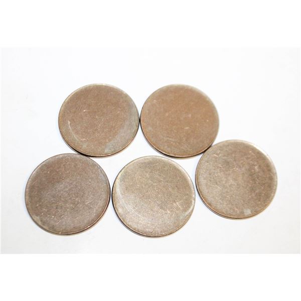 VINTAGE LOT OF 5 BLANK TOKEN PLANCHETS, BU