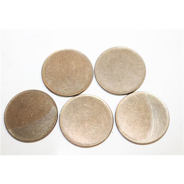 VINTAGE LOT OF 5 BLANK TOKEN PLANCHETS, BU