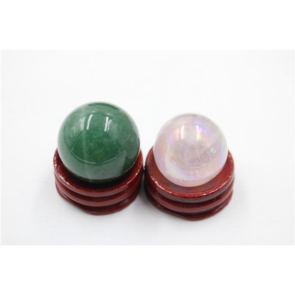 #213-NATURAL GREEN AVENTURINE & AURA QZ SPHERE BAL