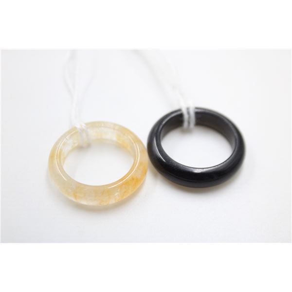 #252- NATURAL CITRINE & BLACK ONYX RING 2 PCS