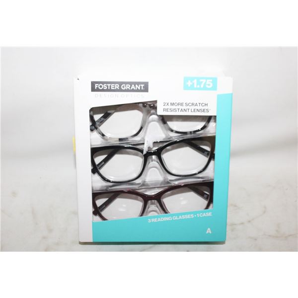 FOSTER GRANT 3 READING GLASSES, 1 CASE, +1.75 LDS
