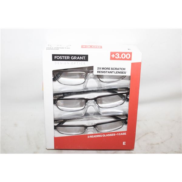 FOSTER GRANT 3 READING GLASSES, 1 CASE, +3.00