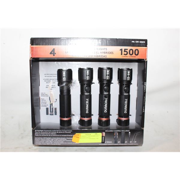 NEW DURACELL 1500 HYBRID LED FLASHLIGHTS 4 PACK