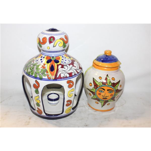 MEXICAN POTTERY LANTERN CANDLE HOLDER & TIBOR JAR
