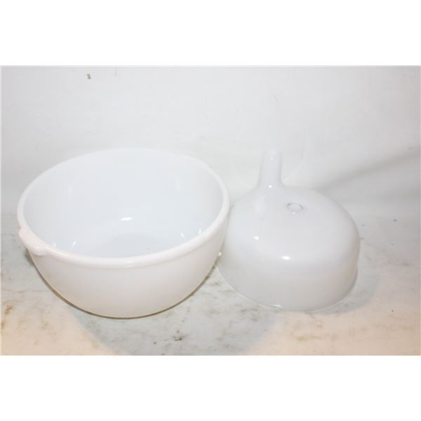 2 1970'S PCS INC LRG MILK GLASS BOWL