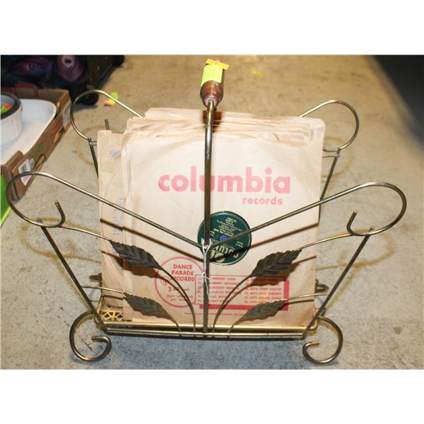 VINTAGE VINYL RECORD RACK WITH 15