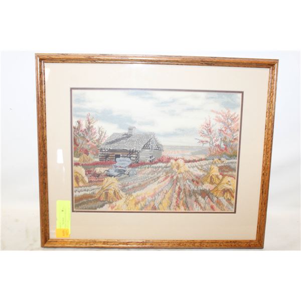 VINTAGE HAND CRAFTED NEEDLE POINT FRAMED ART