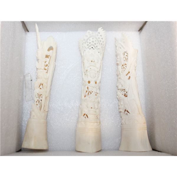 3 INTRICATE HAND CARVED FROM BONE TIKI/TOTEM