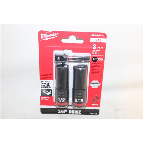 PACK OF MILWAUKEE 3 PC 3/8” DRIVE IMPACT