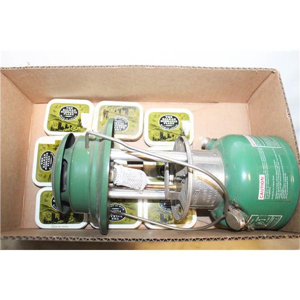 COLEMAN LANTERN & 9 TOBACCO TINS