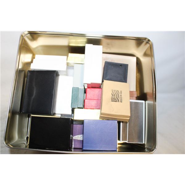 TIN FILLED WITH 28 EMPTY JEWELRY BOXES