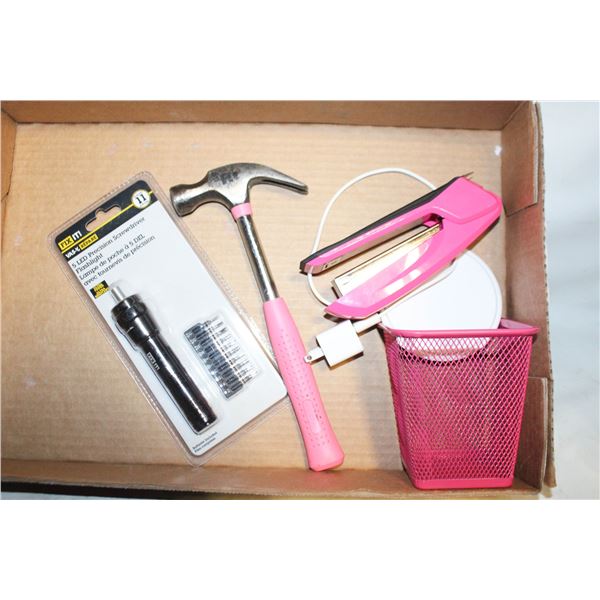 PINK DESK ITEMS + CELLPHONE WIRELESS