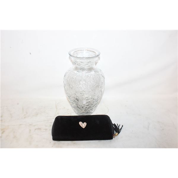 PRINCESS HOUSE 10 INCH VASE, BLACK VELVET CLUTCH