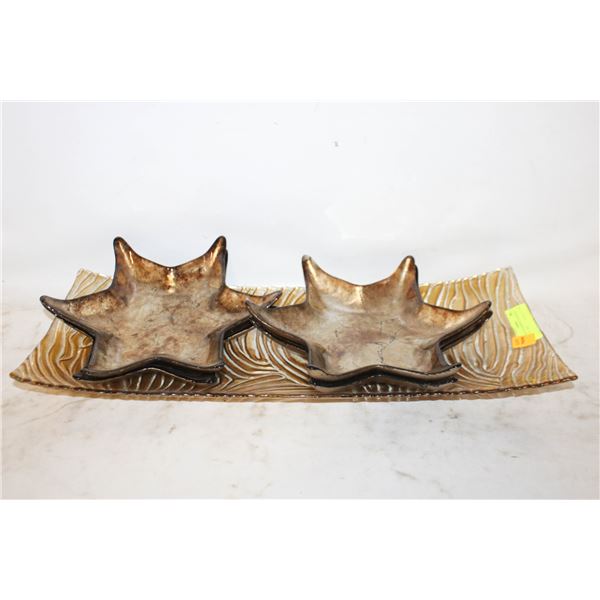 GLASS CENTREPIECE & SERVING TRAYS- ASST.