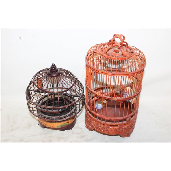 2 ANTIQUE CHINESE BAMBOO BIRDCAGES ONE IS