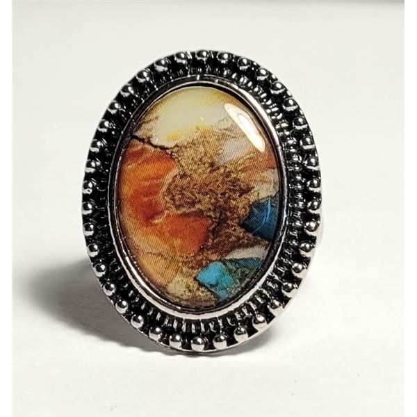 30)  SILVER TONE WITH OVAL BEZEL SET