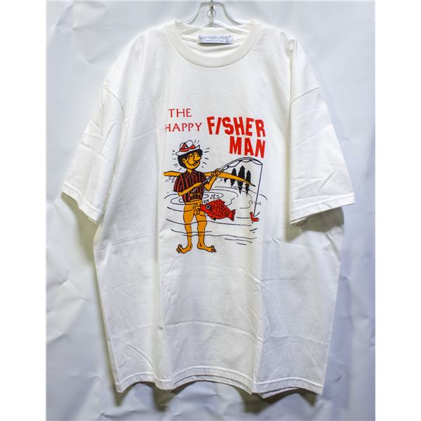 NEW MENS 2XL "THE HAPPY FISHERMAN" T SHIRT