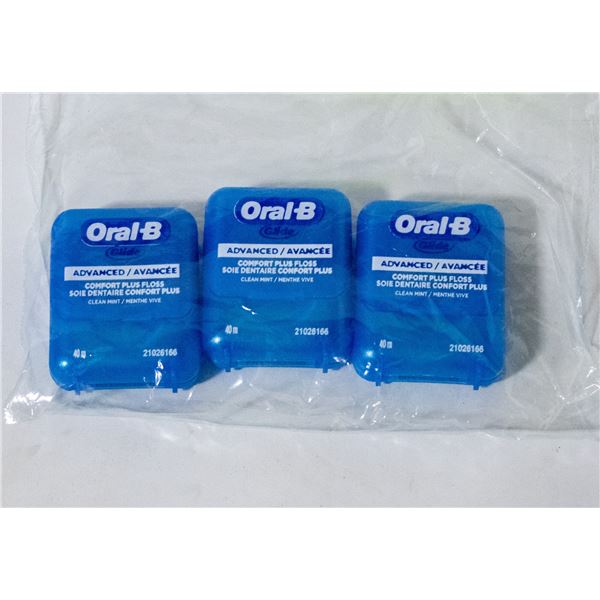 BAG OF 3 ORAL B ADVANCED FLOSS CLEAN MINT, 6 X 40M