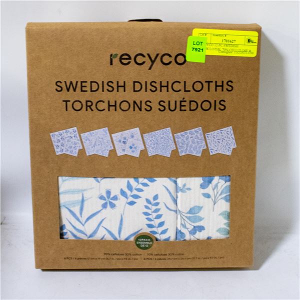 RECYCO 12 PC SWEDISH DISHCLOTHS, 70% CELLULOSE &
