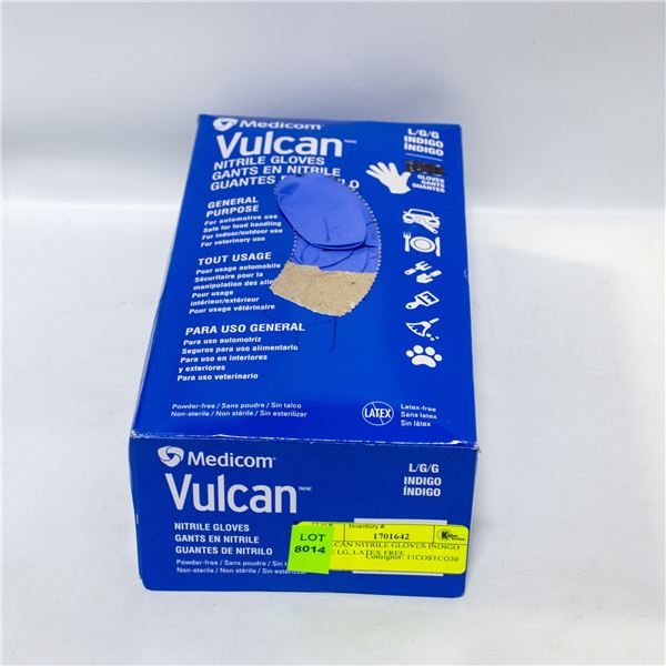 VULCAN NITRILE GLOVES INDIGO SIZE LG, LATEX FREE