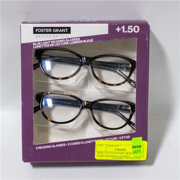 NEW 2 PACK FOSTER GRANT BLUE LIGHT READING GLASSES