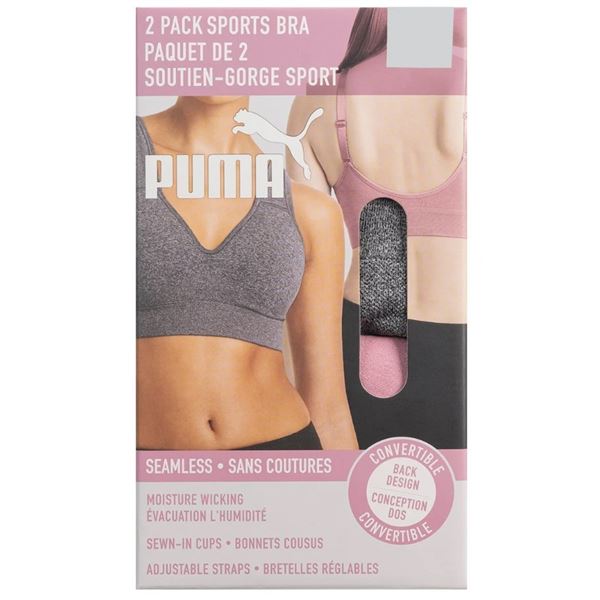 NEW PUMA 2 PACK SEAMLESS SPORTS BRAS SIZE XLARGE