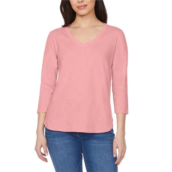 NEW KIRKLAND SIGNATURE PINK V NECK THREE QUARTER