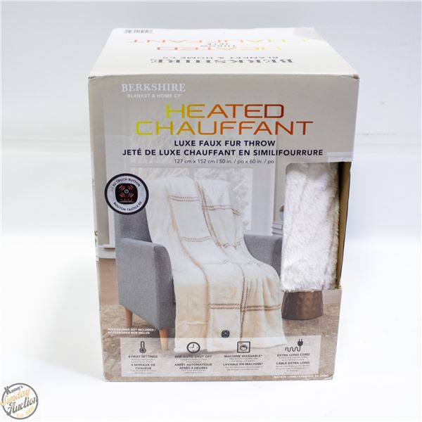 BERKSHIRE HEATED LUXE FAUX FUR THROW BLANKET WHITE